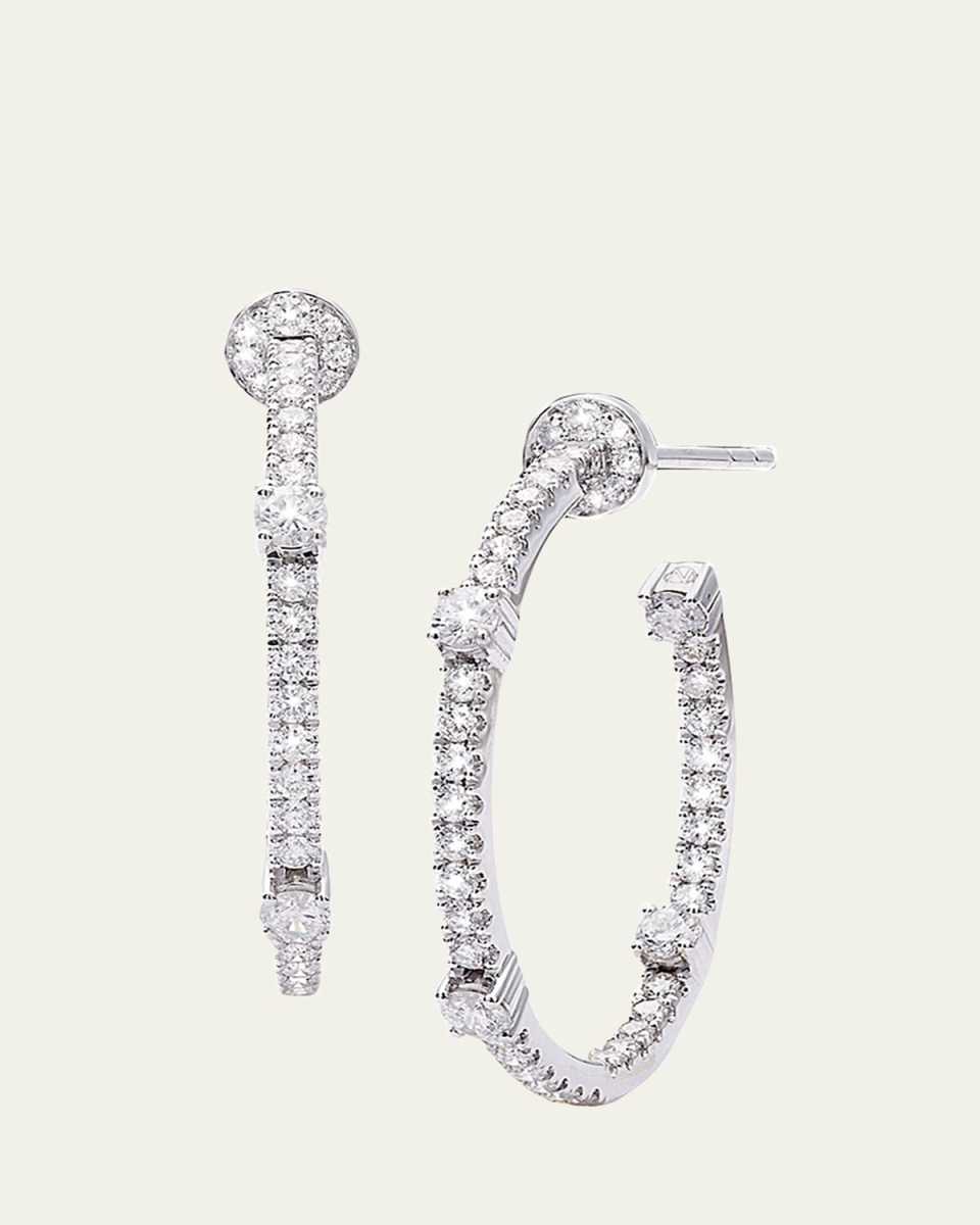 18K White Gold Pavé Diamond Hoop Earrings
